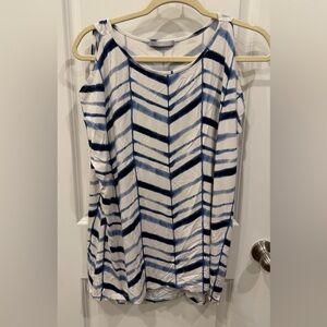 Blue and White Chevron Shoulder Cut Out Top